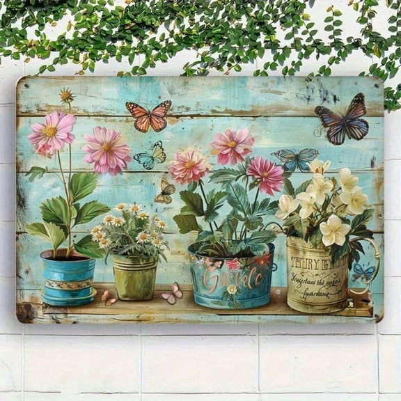 HELLOYOUNG Vintage 2D Metal Flower Wall Decor, Rustic Flat Garden Art for Festive Outdoor Indoor, White Blue Turquoise Pink, Rustproof