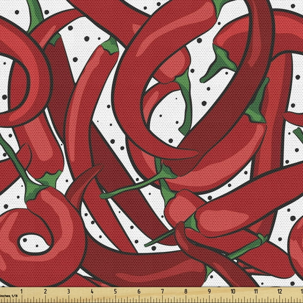 Peppers Fabric by the Yard Pattern of Chili Peppers with Dotted