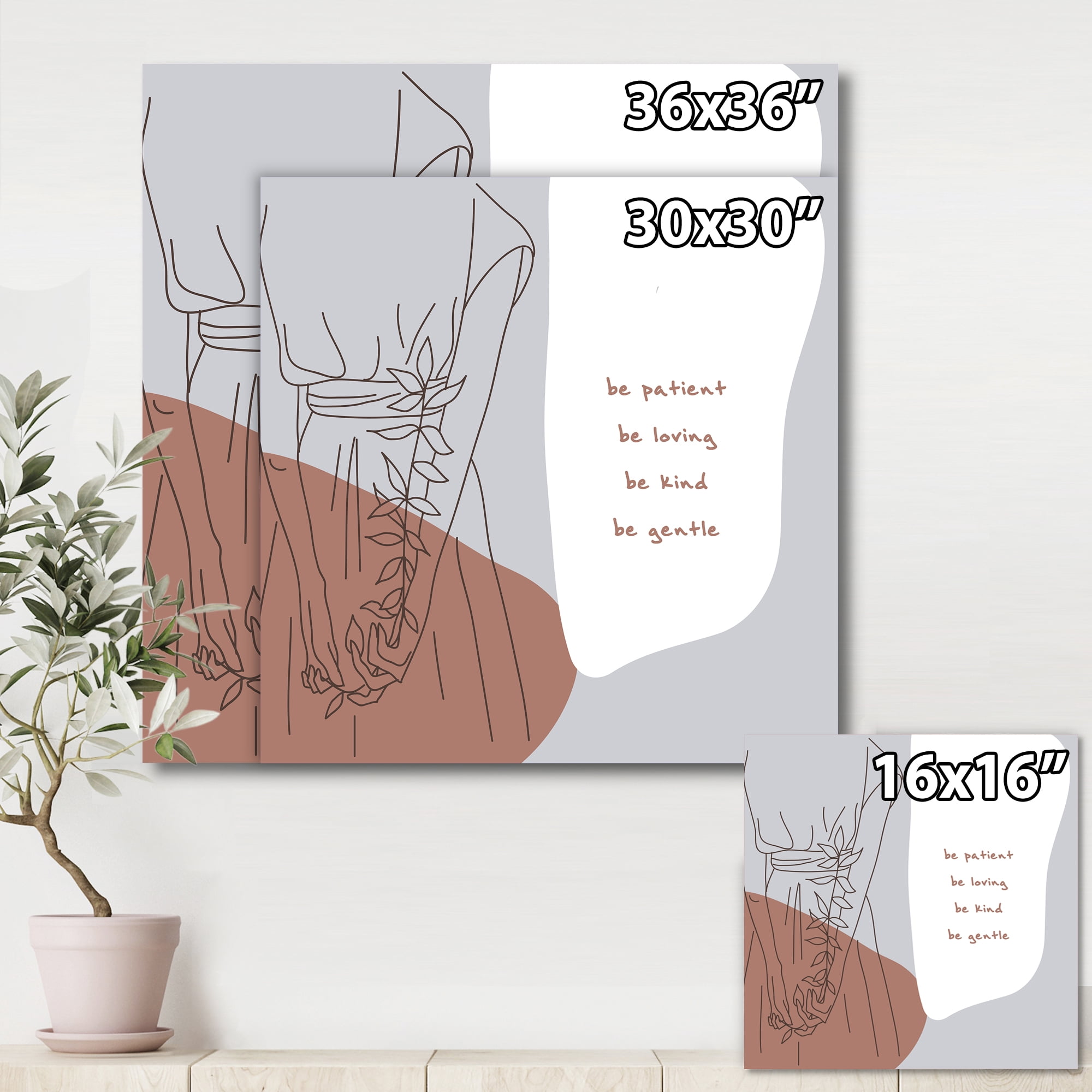 Designart ' Be Patient Be Kind Be Loving Be Patient One Line Leave ' Modern Canvas Wall Art Print
