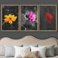 thumbnail image 3 of wall26 3 Panel Framed Canvas Wall Art - Touch of Color Flowers on Black and White Background - Giclee Print Gallery Wrap Modern Home Art Ready to Hang - 24"x36"x3 Natural, 3 of 5