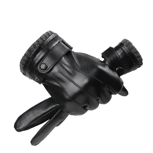 Guantes de invierno para hombre, de piel sintética, cálidos, de forro polar grueso, resistentes al viento, protección contra el frío, térmicos, antideslizantes, para pantalla táctil, para