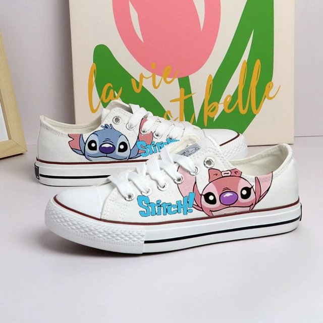 Disney-zapatos de lona Lilo & Stitch para niños, zapatillas deportivas de dibujos animados para niños, zapatillas de tenis blancas con estampado de moda, zapatillas Kawaii