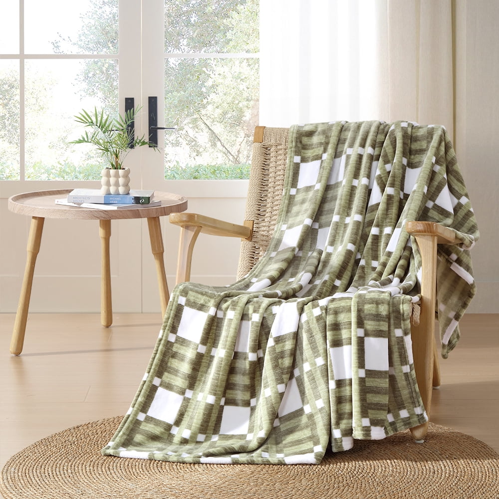 C&C California Oversized Plush Throw, Luxuriously Soft, Wrinkle Resistant, Easy Care – 60" x 70" GEO SAGE