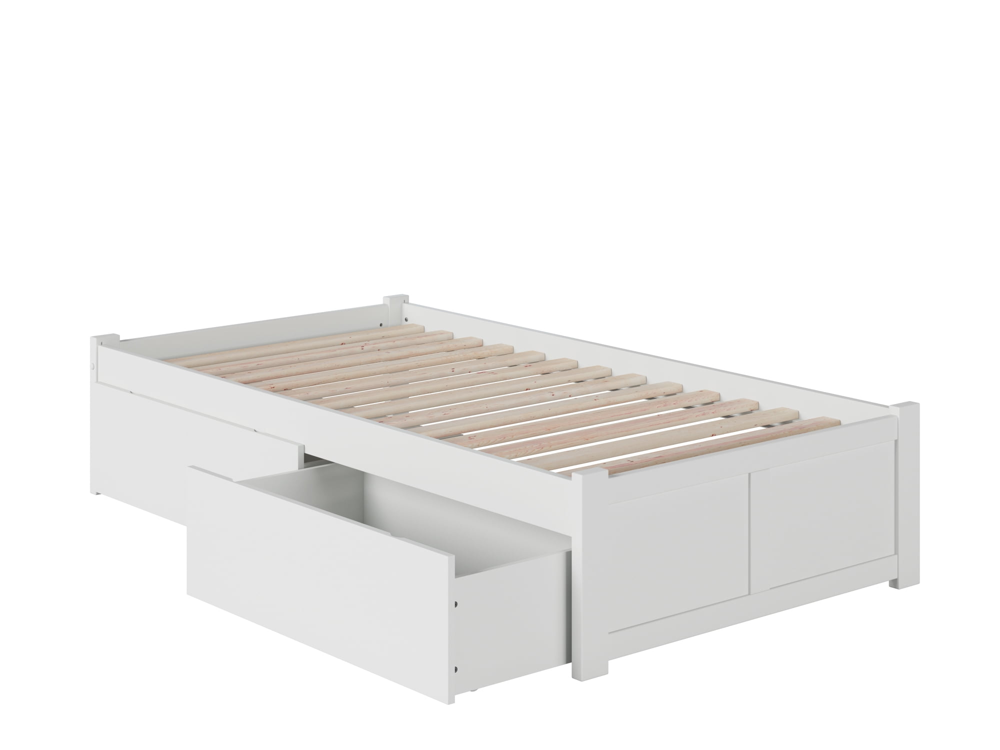 AFI Concord Twin Solid Wood Platform Bed with Footboard & 2 Storage Drawers in White