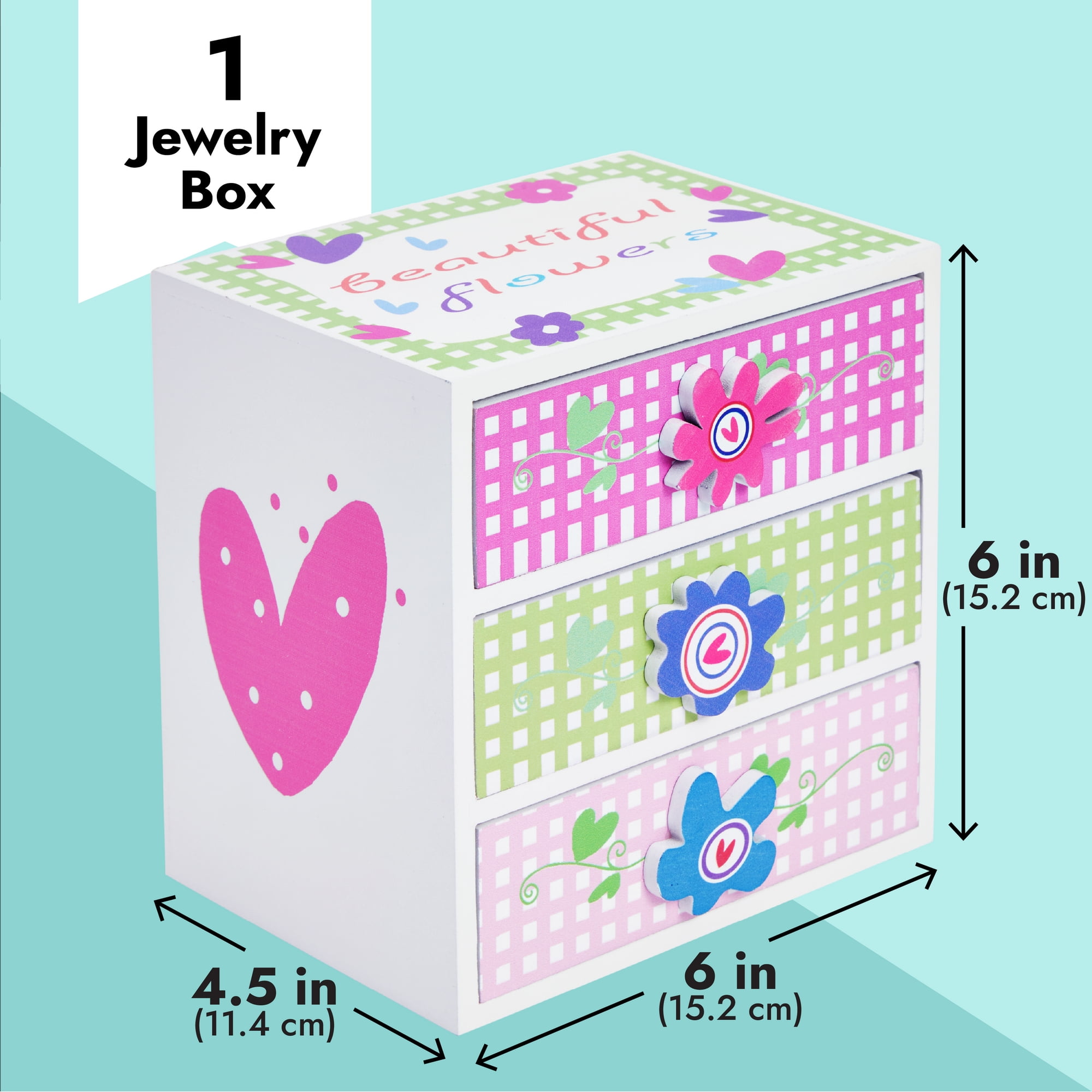 Kids Jewelry Box - Colorful Flower Compartment Drawer - Small Square Accessories