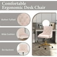 thumbnail image 4 of Velvet Swivel Office Desk Chair with Wheels, Height Adjustable Task Chair with Gold Base, Upholstery Makeup Vanity Chair with Button Tufted Back for Teens Women Girls, Light Pink, 4 of 17