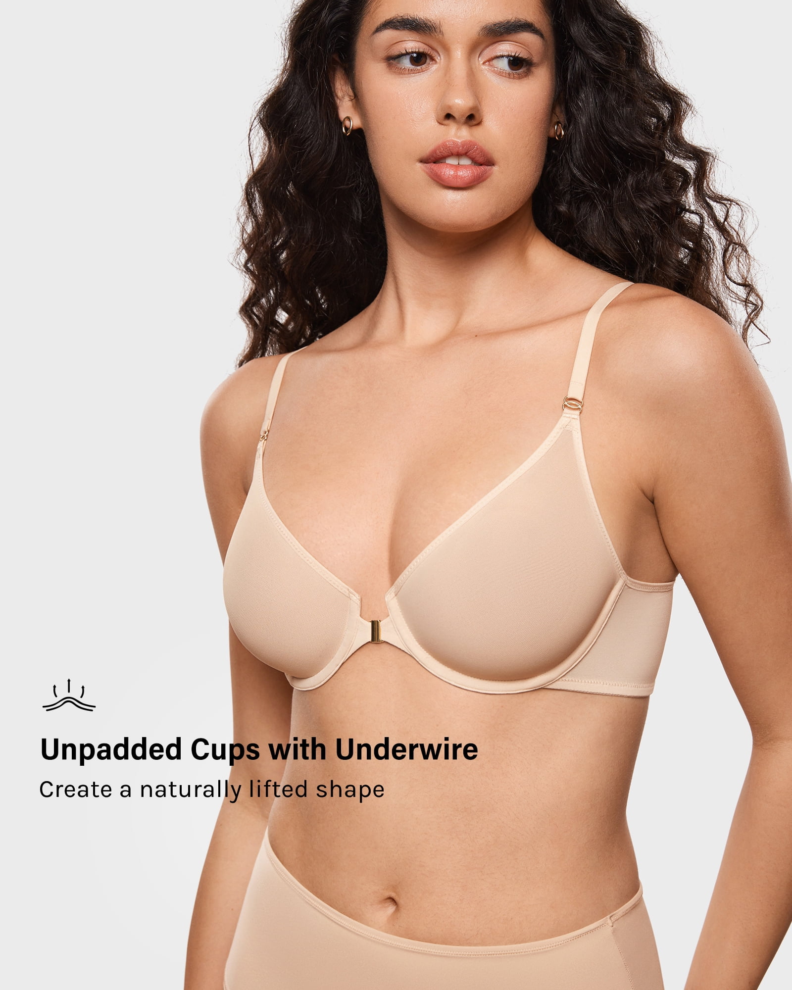 Women's Cosnufy Sheer Front Closure Bra Demi Sexy Seamless Unlined Mesh Underwire Bra
