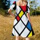 thumbnail image 3 of Mondrian minimalista De Stijl arte moderno diseño abstracto vestido De manga corta vestido De mujer vestidos para mujer 2025 vestidos De verano, 3 of 6