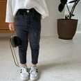 thumbnail image 4 of Toddler Girls Jeans Casual Elastic Waist Denim Pants Slimming Skinny Spring Fall Cropped Trousers Lounge Wear, Black, 3 Years, 4 of 4