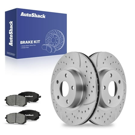 AutoShack 10.91" (277 mm) Front Vented Drilled & Slotted Brake Rotors Coated   Ceramic Brake Pads | Replacement for 2002-2010 Subaru Impreza | Silver Zinc Coated | 6-PC Brake Kit | SilverShield Pro