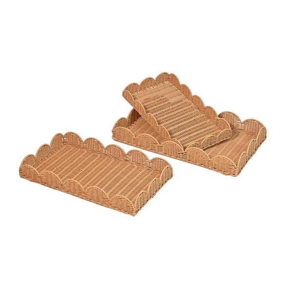 happimess TRY2001A-3SET Parker Southwestern Cottage Resin Scalloped Rectangular Decorative Serving Trays, Brown (Set of 3)