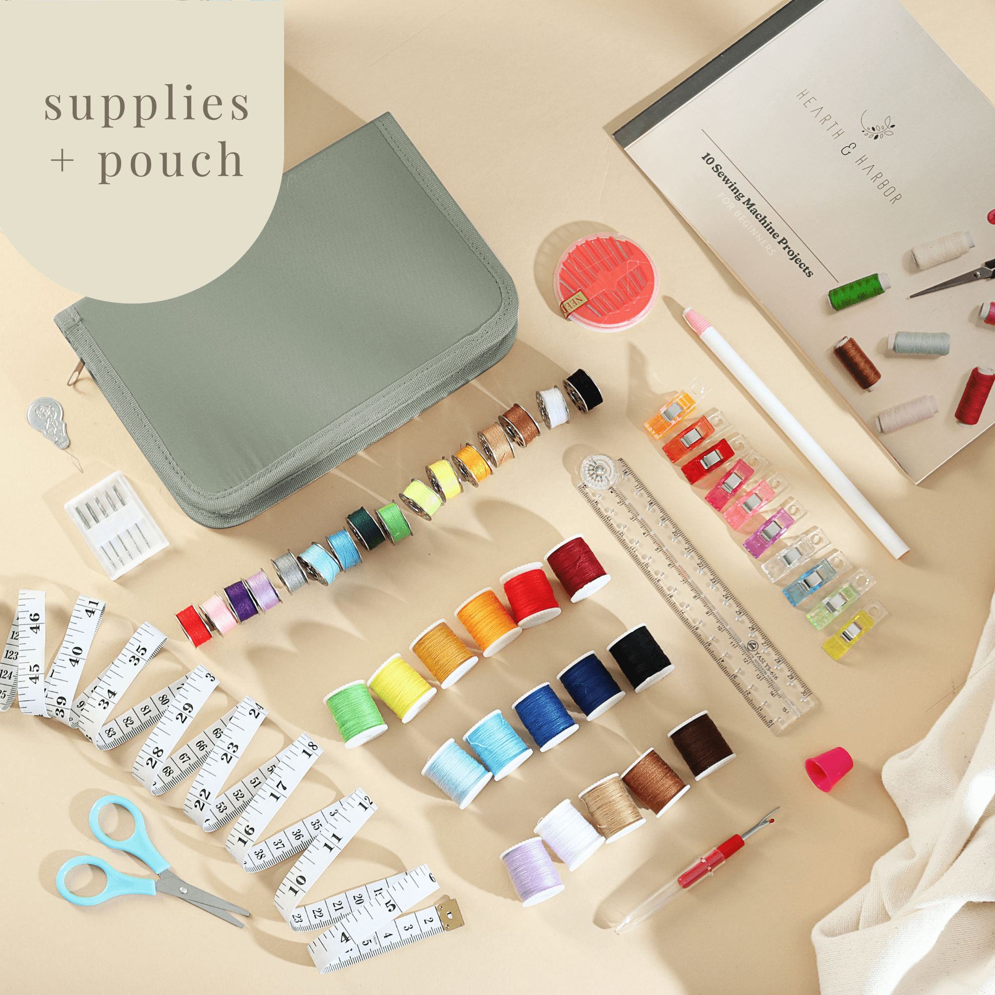 Virtu 122 PC Mini Portable Sewing Machine for Beginner, Kids Sewing Machine and Adults with Craft Supplies, Green