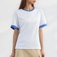 thumbnail image 2 of MIXUE Womens Summer Tops Summer Solid Color Casual Fashion Loose Matching Round Neck Short Sleeve Pullover Tshirts Outwear,White,L, 2 of 5