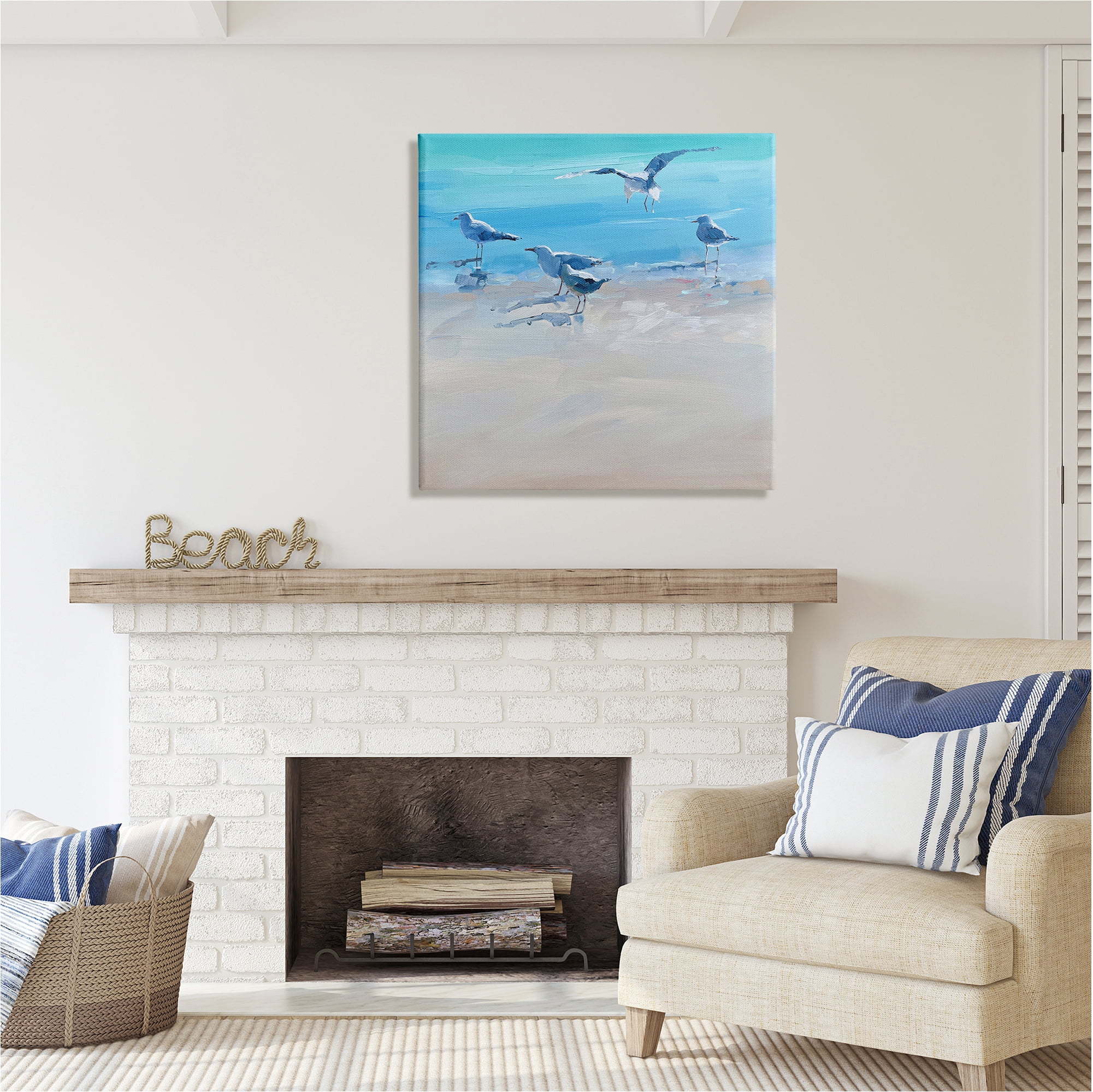 Stupell Industries Seagulls Grazing on Shore Animals & Insects Painting Gallery Wrapped Canvas Art Print Wall Art, 30 x 30