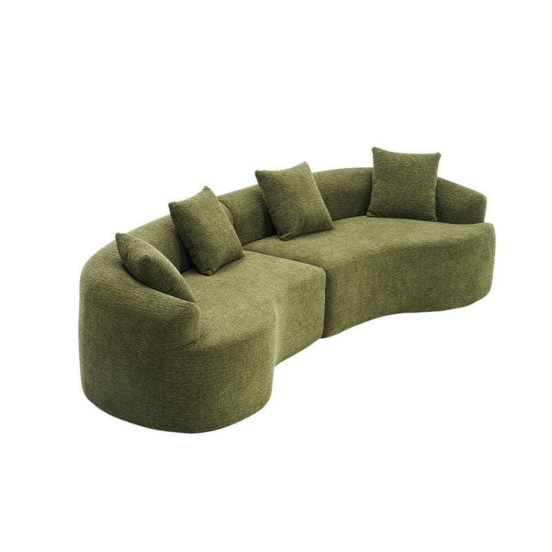 Curved Sectional Sofa with 4 Throw Pillows, Modern Luxury Chenille 4-Seater Cloud Couch with Deep Seat for Living Room, No Assembly Needed