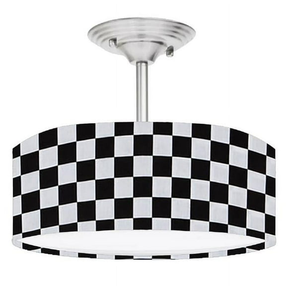 888 Cool Fans DR-0001217 Checkered Flag Racing 2-Light Brushed Nickel Drum Style LED Lamp Fixture