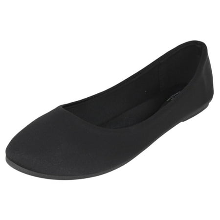 Forever Shoes Women Ballet Flats Round Toe Gel Memory Foam Insole Comfortable Satin Material FLEXIBLE-62 Black 8.5