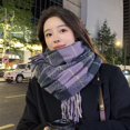 thumbnail image 3 of Winter Knit Scarf Women Winter Scarf Plaid Print Color Matching Tassel Thick Plush Warm Soft Windproof Neck Protection Decorative Washable Lady Neck, 3 of 8