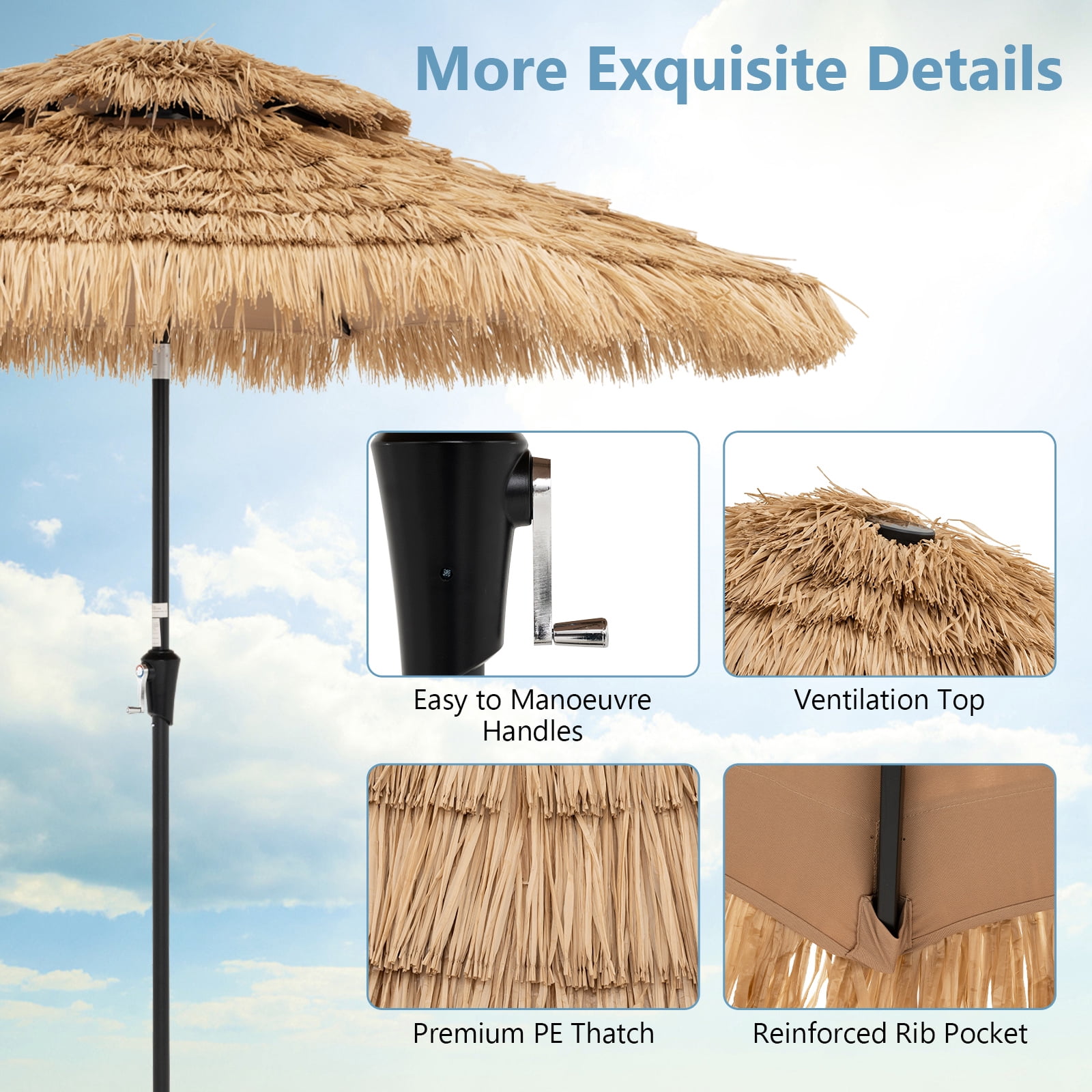Gymax 7 FT Hawaiian Style Umbrella Sun-proof Thatched Patio Tiki Umbrella w/8 Ribs
