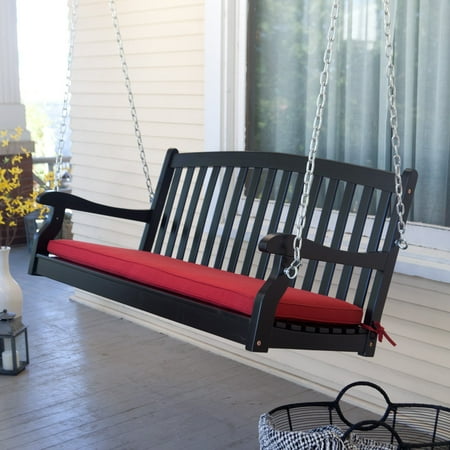 Cushioned Swing - Coral Coast Pleasant Bay Black Curved Back Porch Swing with Optional Cushion