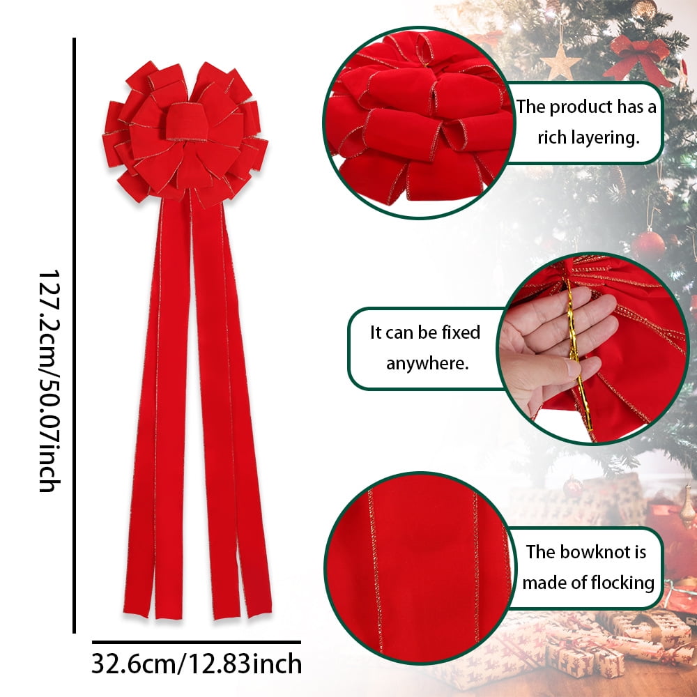 Dalrosia Extra Large Christmas Tree Topper Bow Bulk Red Velvet Ribbon with Golden Wire Christmas Wreath Bows for Xmas Winter Party Indoor Outdoor Supplies