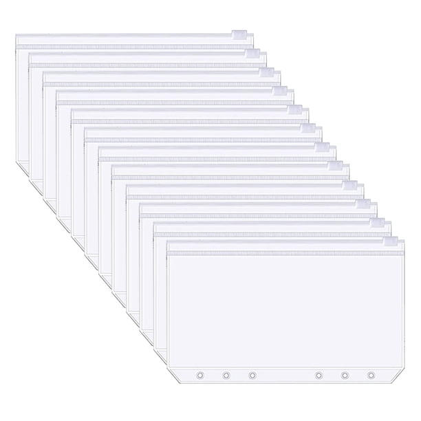 Bolsillos De Carpeta A6, Bolsillos De La Cremallera Impermeables De PVC Para Sobres De Presupuesto De Dinero, Bolsas De Documentos A6, 6 Hoyos