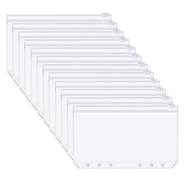 12 bolsillos para carpetas A6 de PVC transparente con 6 orificios, carpetas con cremallera, sobres de plástico para dinero y presupuesto