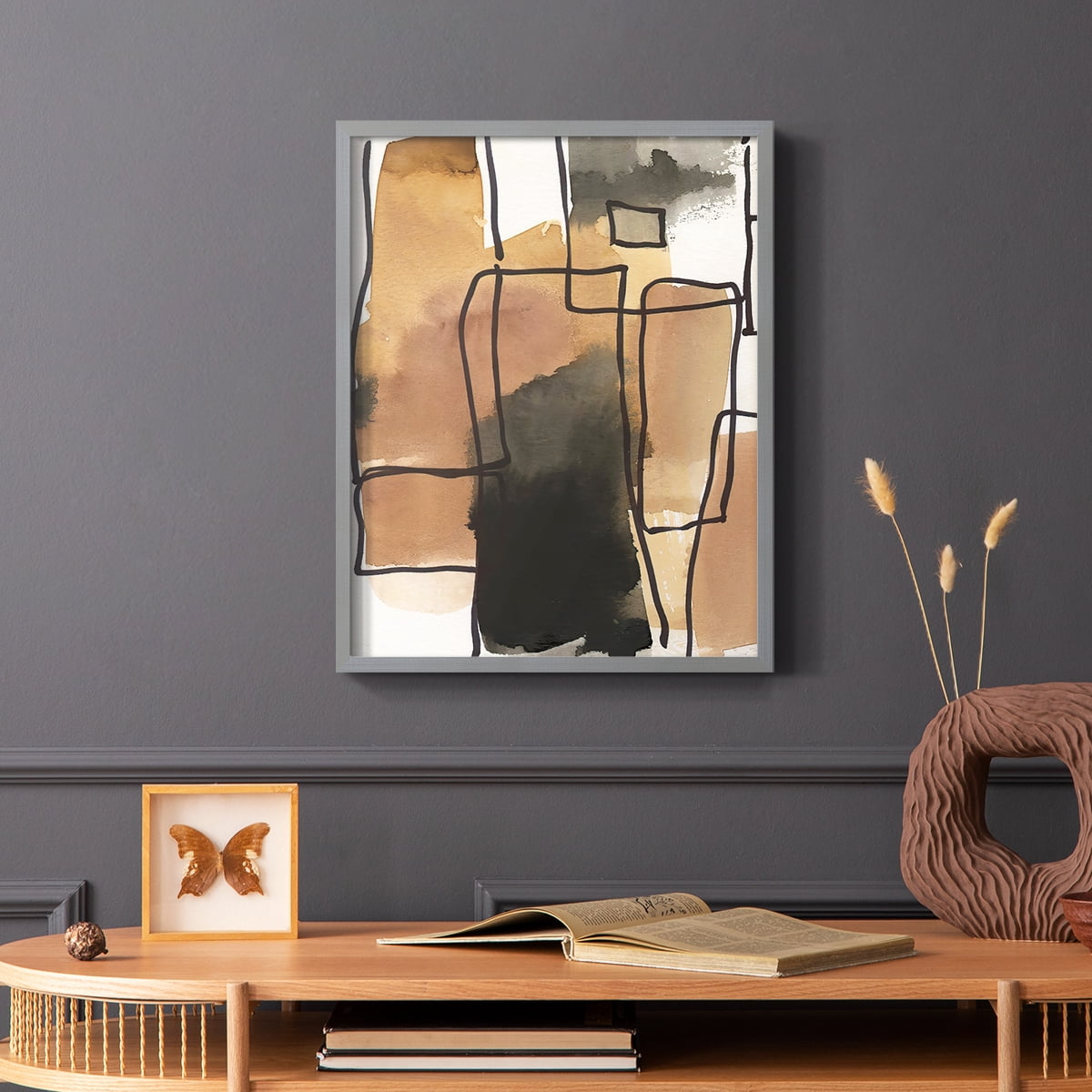 Retro Vibe II in Gray Solid Wood 22 x 28 Framed Print