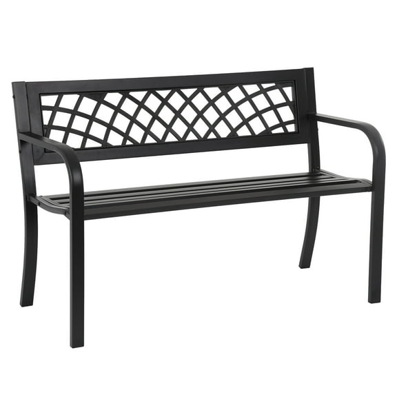 VibrantEcho Garden Bench Bench Park Outdoor Bench for Patio Metal Bench Park Bench with Plastic Backrest Armrests Sturdy Steel Frame Furniture for Yard Porch Work Entryway, Black