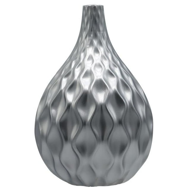 Collection de Tendances Urbaines 21487 Vase Rond en Céramique avec Lèvre Étroite & 44; Gaufré Vague Motif Design Corps Mat & 44; Finition Argent