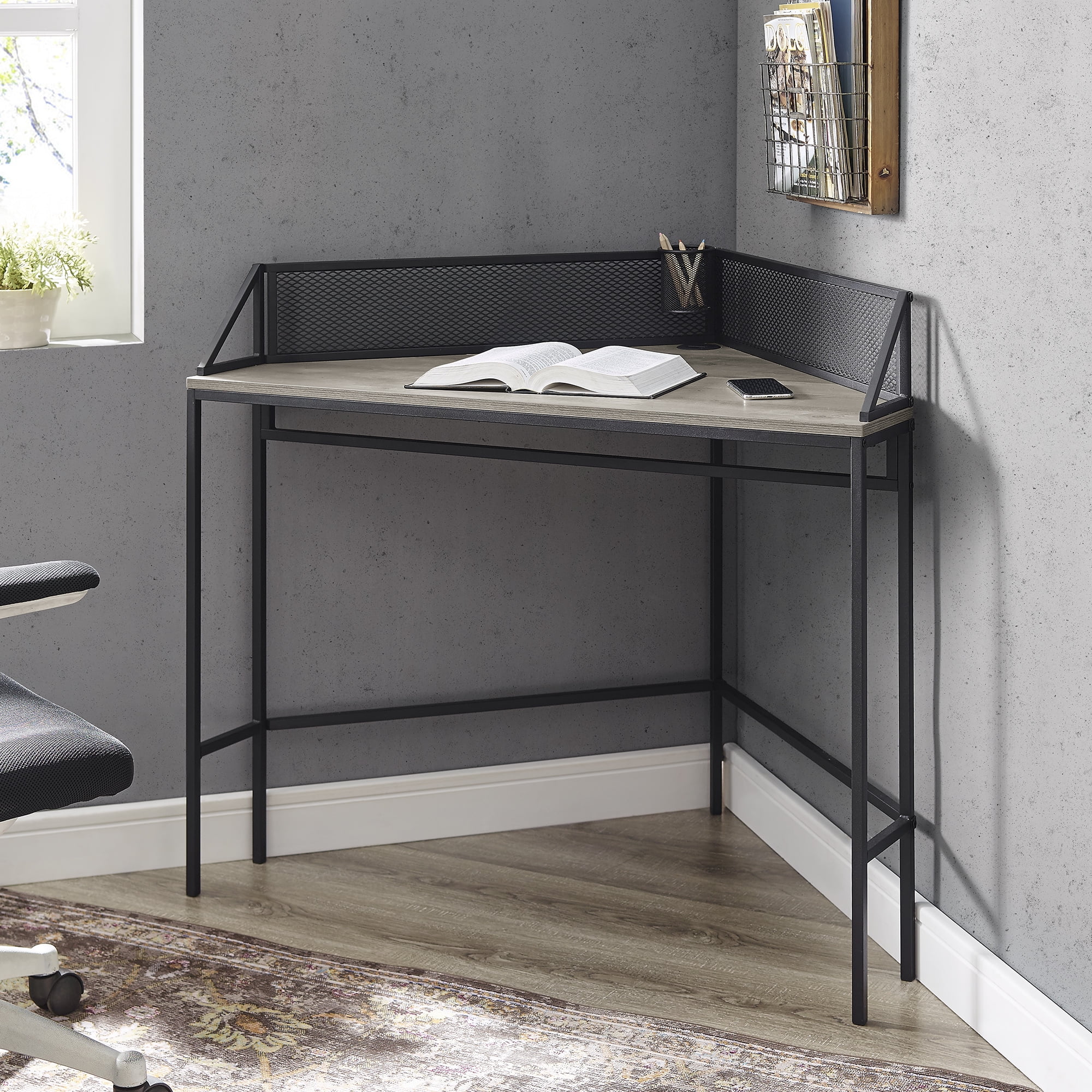 Manor Park Industrial Style Corner Desk Grey Wash
