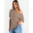 thumbnail image 3 of Camiseta oversize Trendy Queen con hombros descubiertos color caqui talla M, 3 of 5