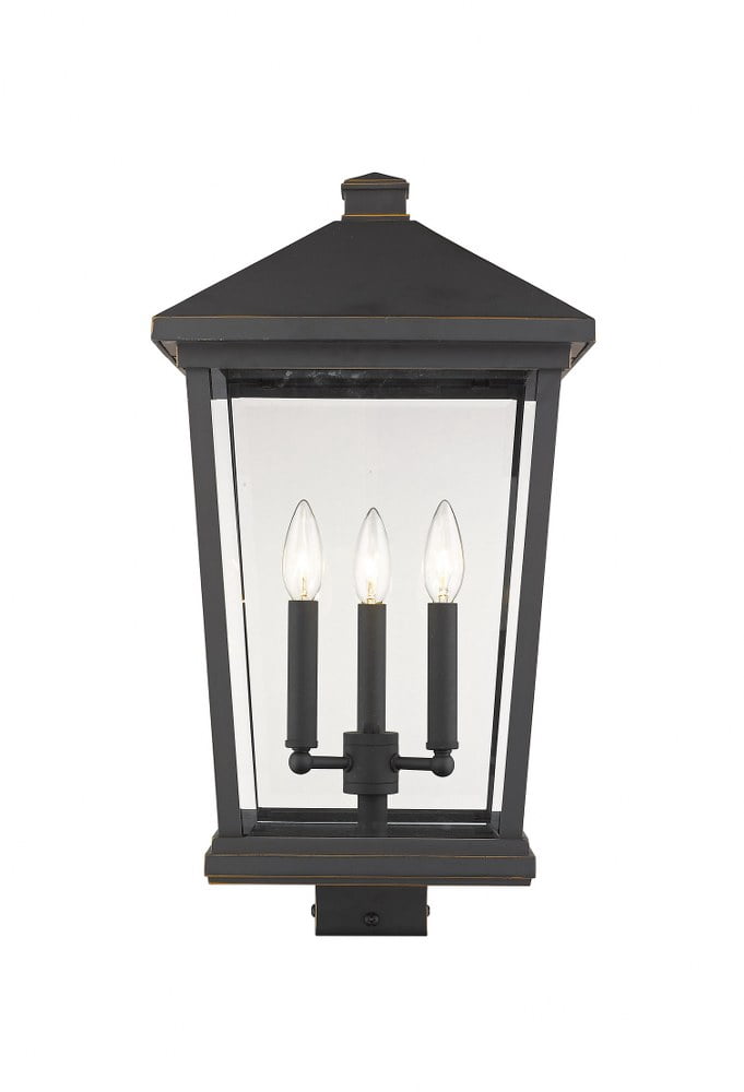Z-Lite Beacon 3 Light 22" Glass Aluminum Outdoor Lamp Post Fixture in Bronze