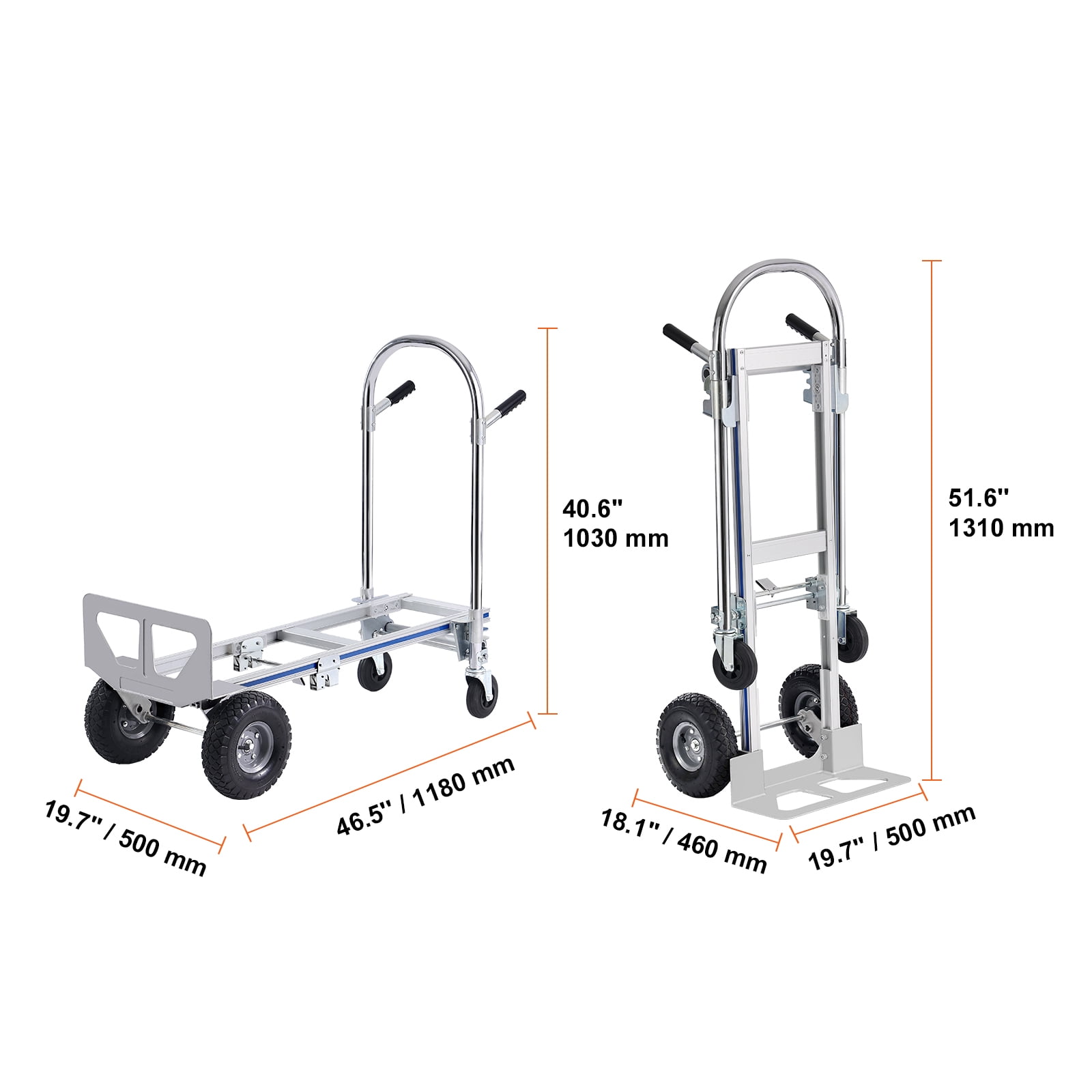 KFFKFF Aluminum Hand Truck, Dual-Function, 800 lbs Capacity, Robust Industrial Foldable Hand Truck and Dolly, Versatile Cart Transforms from Hand Truck to Platform Cart, Equipped with Rubber Wheels
