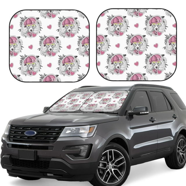 Saiise Cartoon Poodle Dog for Foldable Car Sun Shades (2-Pack) Offer Sun Protection with an Easy-fold Design for Convenient Windshield Shading-Small