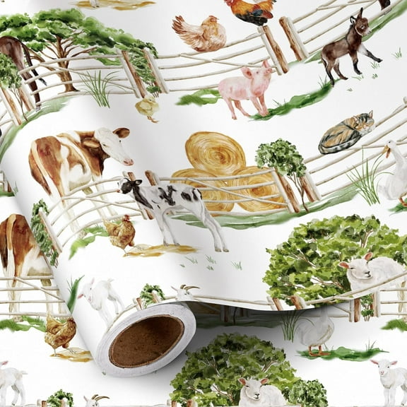 Chicken Wrapping Paper Roll, 23x58 Inch Rooster Floral Design Gift Wrap Paper, Farm Animal Wrap Paper for Farmer, Girl, Boys' Birthday Party and Special Occasions