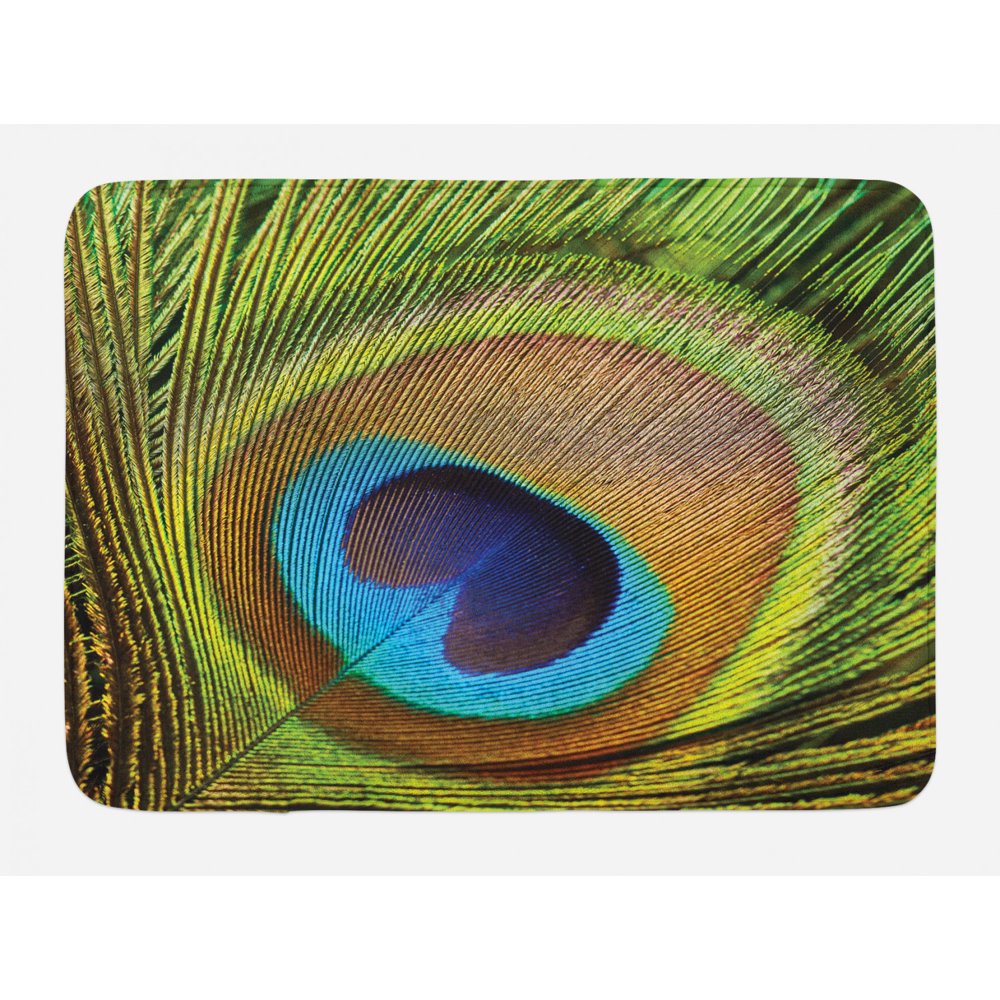Peacock Bath Mat, Peacock Feather with Eye Shape Close Up Picture