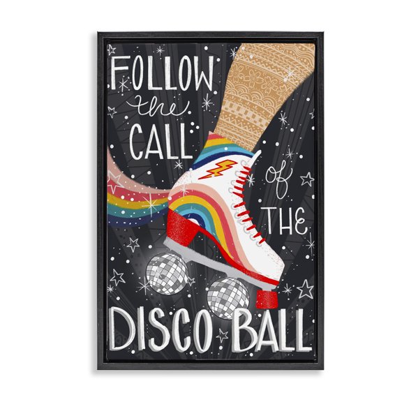 Stupell Industries Eclectic Follow The Call of Disco Ball Black Floating Frame Canvas Art, 17 x 25, by Emiko Rainbow