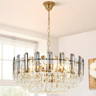 AFANQI 23-inch gold luxury round chandelier, 8-light living room chandelier, 6-layer K9 crystal large chandelier