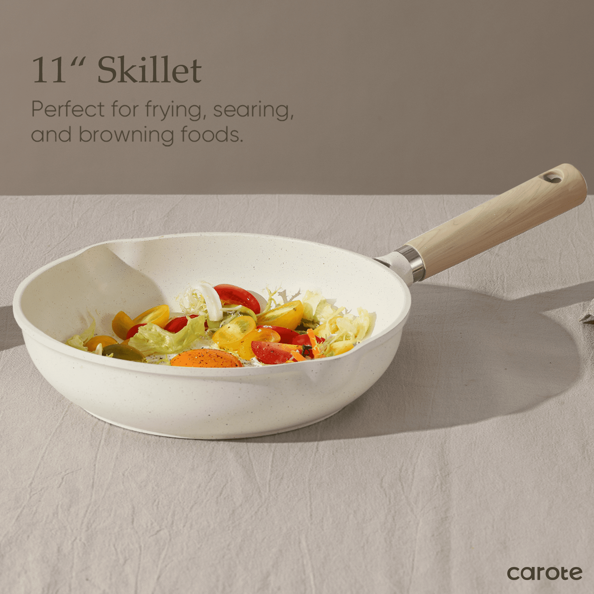 Carote Nonstick Frying Pan 11" Skillet With Induction, Egg Omelet Pan Non-Stick Chef's Pan Compatible for All Stoves, Bon Appetit, White Granite