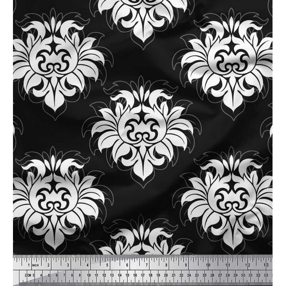Soimoi Rayon Fabric Seamless Baroque Damask Printed Craft Fabric by the Yard 56 Inch Wide