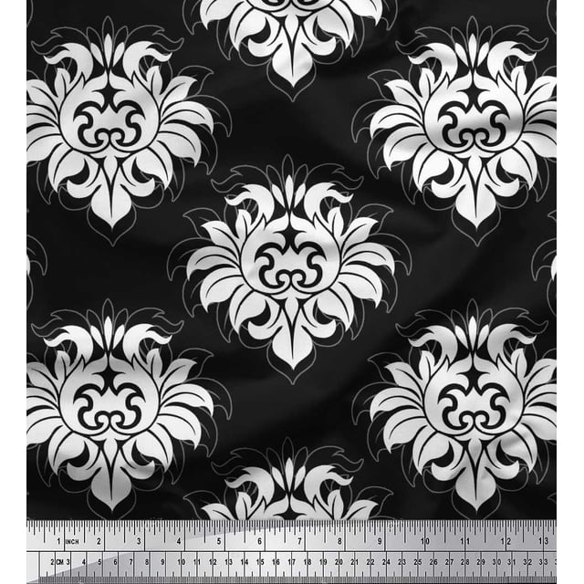 Soimoi Poly Georgette Fabric Seamless Baroque Damask Printed Fabric 1 Yard 52 Inch Wide