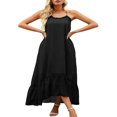 thumbnail image 1 of CNKOO Robe Maxi à Fleurs à Col en V pour Femmes, Boho Imprimée, à Bretelles Spaghetti, Ethnique, de Plage, Longue, Noire, TG, 1 of 6