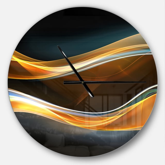 DesignArt 3D Gold Waves in Black Large Wall Clock
