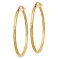 thumbnail image 2 of 14K Yellow Gold Satin & Diamond Cut 2mm Round Tube Hoop Earrings, 2 of 3