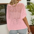 thumbnail image 4 of Ludearly Short Sleeve Crochet Sweater Lightweight Summer Tops Loose Hollow Out Crewneck Pullover, 4 of 6