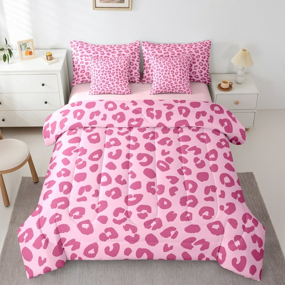 Castle Fairy Animal Cheetah Print 7-Piece Twin Bedding Sets for Girls Teens Women,Abstract Geometric Bedding Comforter Set,Dreamy Princess Breathable Sheet Sets,Super Cozy Room Decor