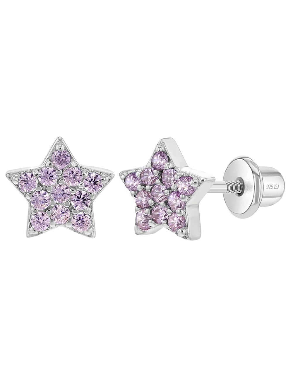 925 Sterling Silver Crystal Pink Flower With Faux Pearl Kids Girls Stud Earring 