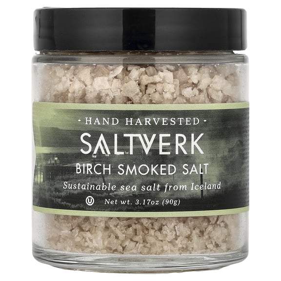 Saltverk Birch Smoked Sea Salt - Gourmet, Icelandic, Hand Harvested and Sustainably Made - 3.17 Oz Jar