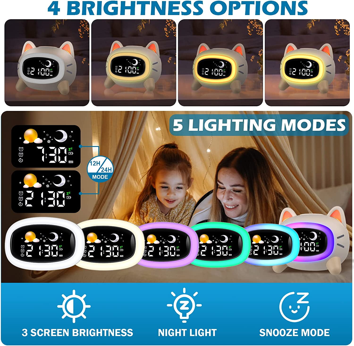 Hansang Kids Alarm Clock,Ok to Wake Clock with Sleep Training, Night Light,Beige Digital Clock